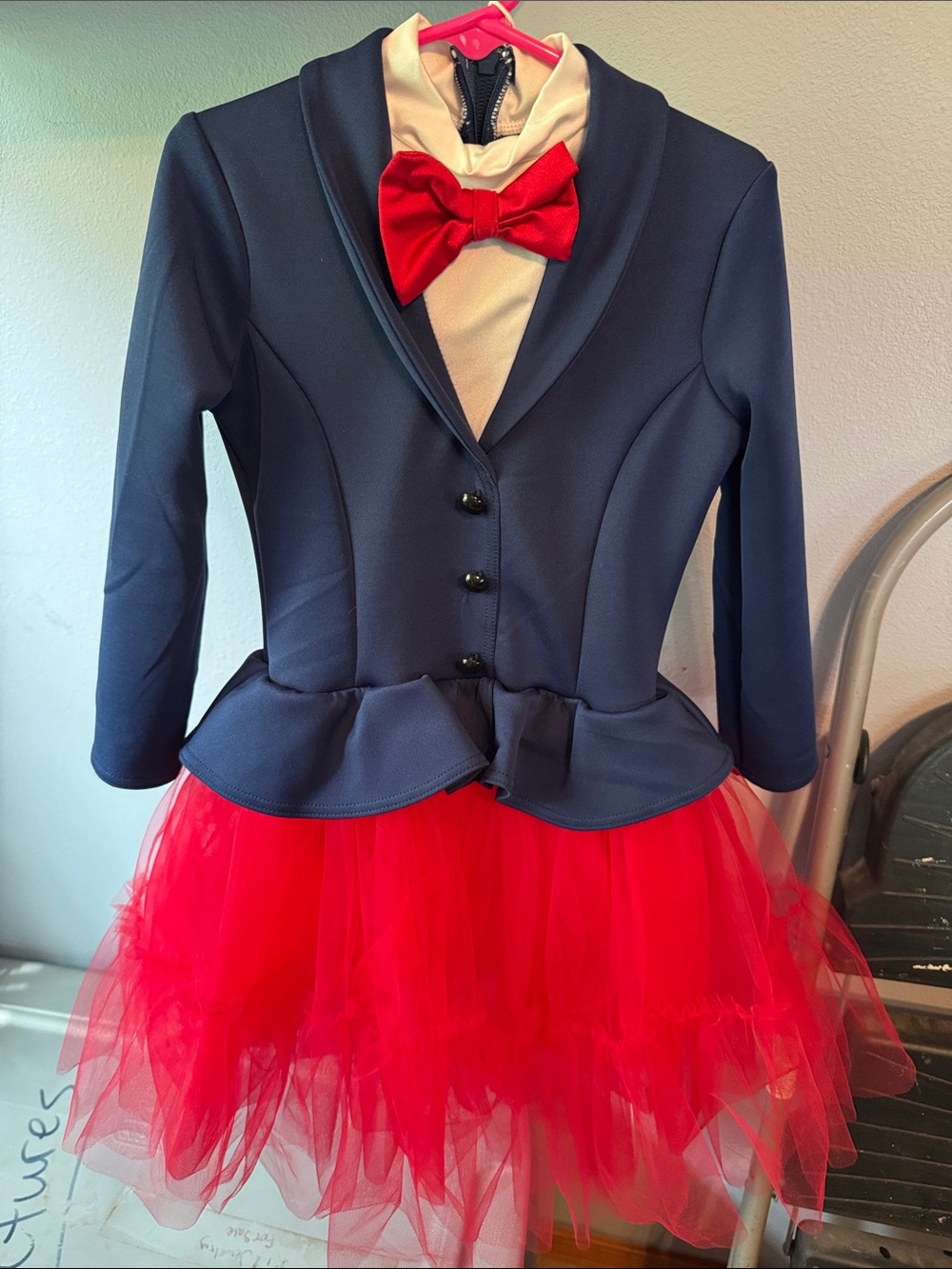 Classic Navy Jacket and Red Tulle Bow Dance Costume for Kids